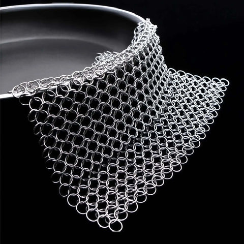 8x6 Inch Cast Iron Chainmail Scrubber for Safe Scratch Free Cleaning of Pre Seasoned Pans Griddles Barbecue Grills and Pots