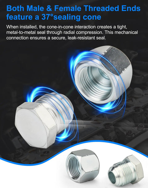 JIC Plug And Cap Kit 72Pcs 37 Degree Flare Fittings Set For Hydraulic Hose And Pipe End Protection Industrial Repair