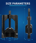 Gearoll U-joint puller tool in steel, universal joint extractor for automotive; front and side views.