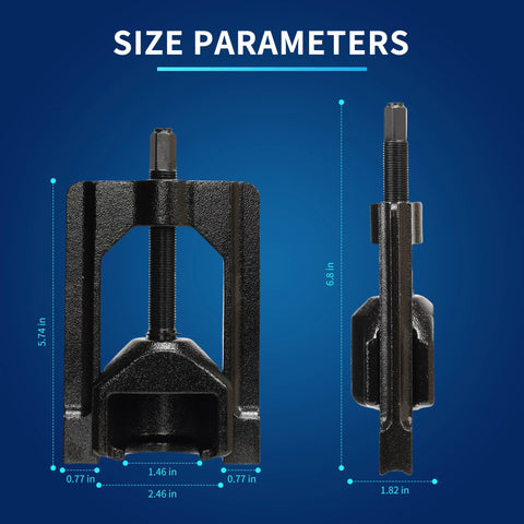 Gearoll U-joint puller tool in steel, universal joint extractor for automotive; front and side views.