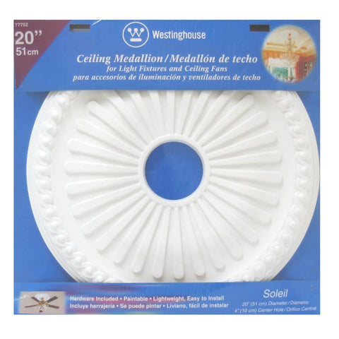 Soleil White Polyurethane Ceiling Medallion 20 Inch Diameter Upgrade Your Ceiling Look For Fans And Lighting Fixtures Durable Plaster