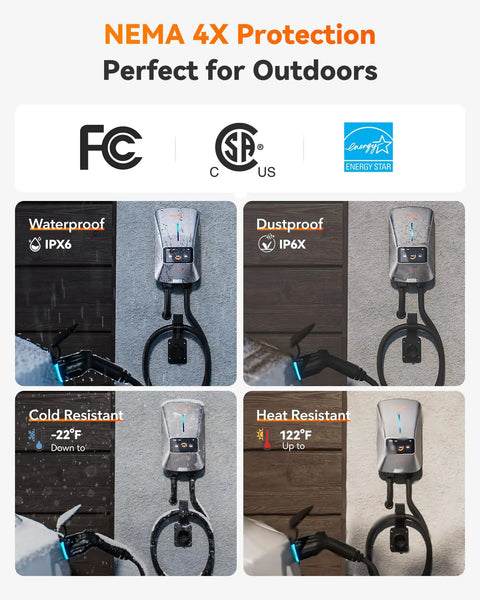 NEMA 4X protection showcased for Level Up Your Daily Drive With This Badass 40 Amp Level 2 EV Charger, featuring waterproof and dustproof design.