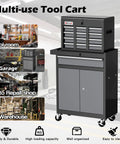 40 Inch Rolling Tool Chest With 7 Drawers And Detachable Top Box Portable Steel Tool Cabinet With Liners Heavy Duty Mobile Storage For Garage Workshop Warehouse Black Finish, front view