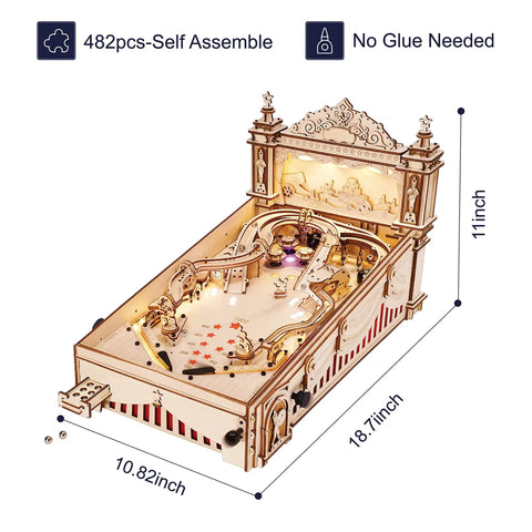 Handcrafted 3D Wooden Pinball Puzzle Kit For Adults And Teens 14 Plus Mechanical Model DIY Pinball Game Build Kit, 18.7x10.82x11 in