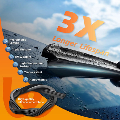 Straight Up Premium Silicone Windshield Wiper Blades 28 And 14 Inch Set Of Two All Weather Heavy Duty Wipers For Toyota Corolla Hyundai Elantra displayed with hydrophobic coating.