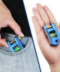 Built Like A Tank 2.5 Inch Magnetic Torpedo Level Featuring Thumb Screw Mount For Conduit Bending, held in hand and pocket.