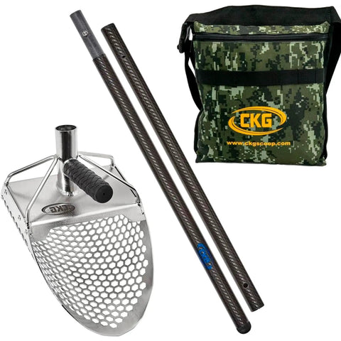 Beach Metal Detecting Sand Scoop In Stainless Steel With Carbon Fiber Handle For Underwater Treasure Hunting Includes Bag