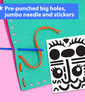 Starter Kids Sewing Kit With 7 Fun DIY Projects Like Stuffed Animal Dolls And Plush Pillows, pre-punched felt and stickers