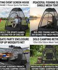 One Person Pop Up Mosquito Net Tent With Mesh Shelter, Instant No Fuss One Second Setup, Single Person Camping Shelter With Oxford Fabric Dampproof Bottom, 120x120x150 cm size, used at outdoor event, fishing spot, and camping site.