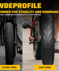 Two Pack Fat Tire With Tube For Ebike Mountain Snow Bike Heavy Duty High-Performance Wear-Resistant Tire 16 By 4.0 Inch Black Includes 2 Tubes And 2 Levers, side-by-side comparison of tread design