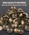 100 Pcs Antique Brass Upholstery Tacks 3/4 Inch Furniture Nails thumb tacks pins assortment kit showing bronze gold tacks.