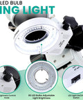 Professional Binocular Stereo Zoom Microscope With Boom Stand, Long Working Distance, Great for Circuit Boards and Dental Appliances, 10X Super Widefield Eyepieces, Adjustable Interpupillary, Clear, Workhorse, 80 LED ring light with brightness knob and on/off switch
