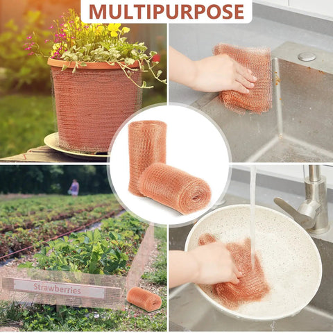 Two Rolls Of 8 By 32 Ft Copper Mesh For Rodent And Pest Control used for plants, cleaning sink and protecting strawberries