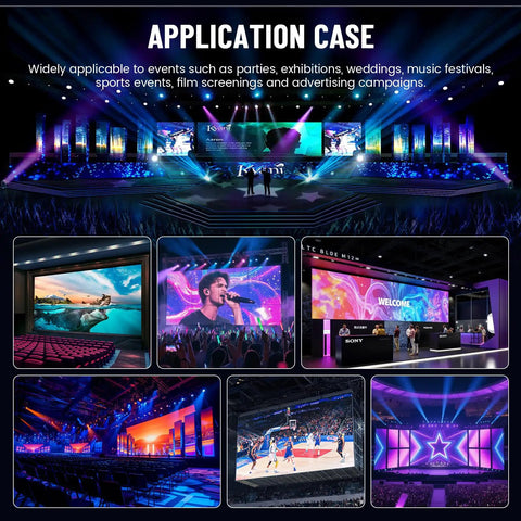 Heavy Duty Rental Led Videowall Panel P481 Ip65 Weatherproof Grade shown in various event setups with vibrant displays.