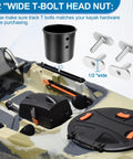 Heavy Duty T Bolts For Kayak Track Rail And T Slot Mount Screw Setup with 1/2 inch wide T-bolt head nut on kayak.