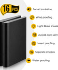 Beat The Chill Snuggly With These Self Stick Door Corner Seal Pads Weatherstripping Tape Kills Drafts Noise And Dust Easy DIY Home Insulation Fix Black White 16 Pack shown with labeled benefits for insulation.