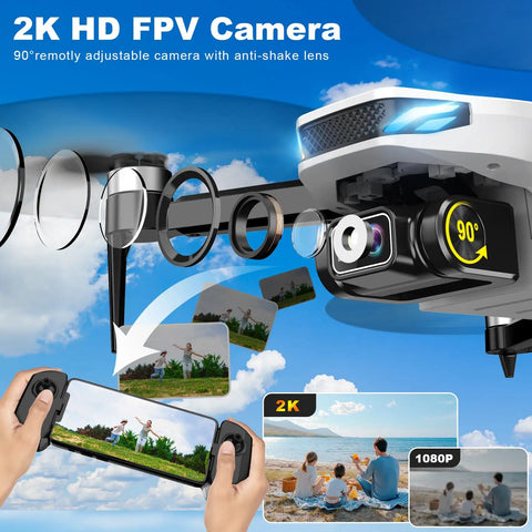 2K HD GPS Drone With Real Time 5G FPV Transmission Auto Return Follow Me Circle Fly featuring 90° adjustable camera view