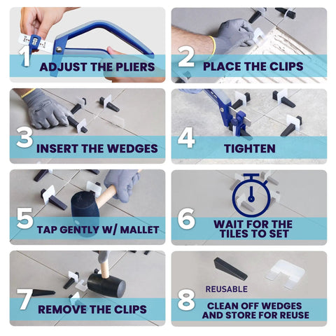 Step-by-step guide using One Eighth Inch Tile Leveling System With 500 Clips For Lippage Free Tile And Stone Installations, Pros And DIYers Friendly, High Precision Clips For Stable Easy Grout Free Results.