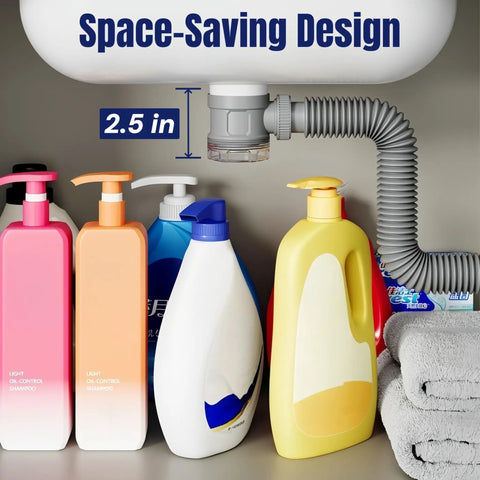 Heavy Duty Stainless Steel Vessel Sink Drain Kit With Clear Bottle Trap And Flexible Water Seal Pipe For Zero Stress Diy Plumbing and smooth leak proof draining daily, showcasing space-saving design with drain.