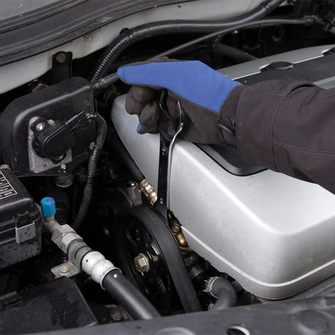 Mechanic using 12 Point Two And Three Eighths Inch Combo Wrench With Satin Chrome Finish to tighten car engine bolt