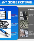 Comparison image showing features of the Heavy Duty Golf Hitting Net 10x7ft With Extra Striking Net for Backyard Practice Indoor Outdoor Use Sturdy Metal Frame Cage With Elevated Base Protective Netting And Included Storage Bag For Quick Setup.