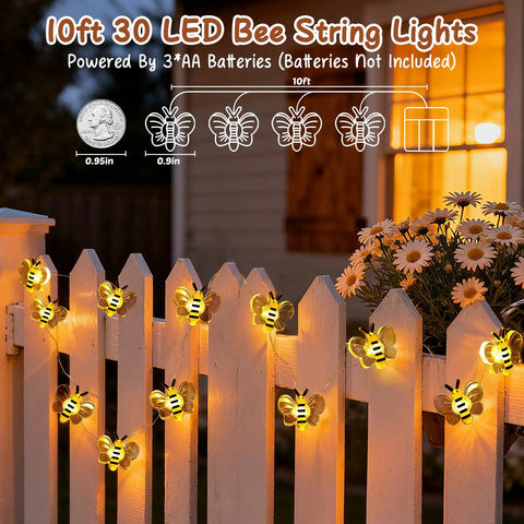 Bee String Lights For Bedroom Decor 10ft 30 LED Honeybee Fairy Lights Battery Operated Cute Bee Lights To Level Up Your Room Vibe Bedroom Dorm Classroom Wedding Party Gift Idea For Women Men Teens Kids
