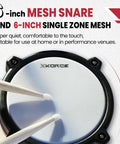 Close-up of the 6-inch mesh snare of the Dope 8 Piece Electronic Drum Kit With Quiet Mesh Pads And Kick, Dual Bluetooth.