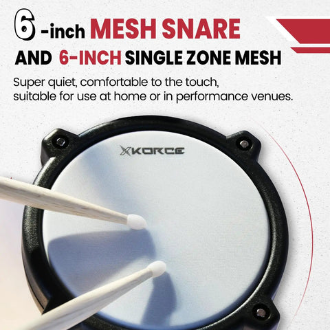 Close-up of the 6-inch mesh snare of the Dope 8 Piece Electronic Drum Kit With Quiet Mesh Pads And Kick, Dual Bluetooth.