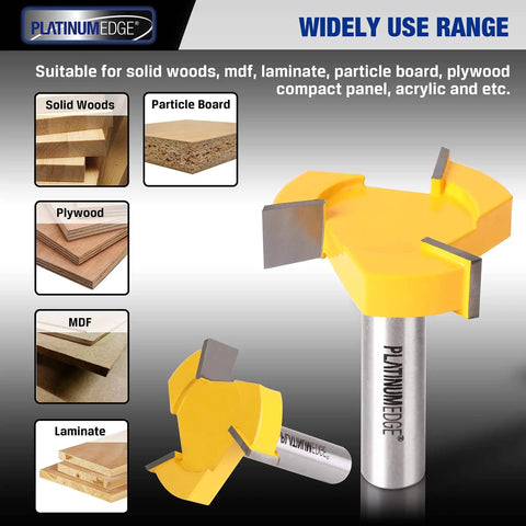 2 Inch Cutting Diameter CNC Spoilboard Surfacing Router Bit with Half Inch Shank and Three Carbide Wings for Wood and MDF