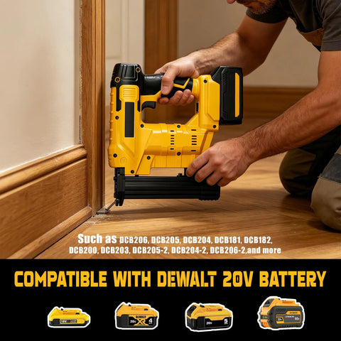 Zero Sweat 2 In 1 Cordless Brad Nailer Compatible With 20V Lithium Ion Batteries featuring detailed usage on trim carpentry.
