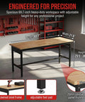 Badass 70 Inch Adjustable Workbench Featuring Rock Solid 2500 Pound Steel Frame And Built In Rolling Cabinet Storage For Serious Daily Garage Hustle Upgrades in spacious adjustable height design.