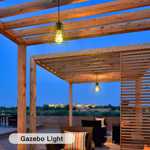 Solar Glass Pendant Light Outdoor Hanging Lamp With Remote Control in wooden gazebo during evening