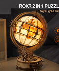 LED Illuminated 3D Wooden Globe Puzzle For Adults With Stand Build Your Own Night Light World Globe Kit 180 Pre-Cut Pieces educational desk display