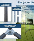 Close-up details of 10x10x10Ft Golf Practice Net Cage with Metal Frame, highlighting memory foam impact absorber and frame assembly.