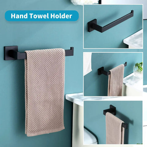 Matte Black 4 Piece Bathroom Hardware Set Stainless Steel Wall Mount Includes 23.6 Inch Towel Bar Toilet Paper Holder Towel Ring And Coat Hook SUS304 Quality