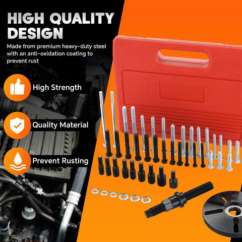 Harmonic Balancer Puller and Installer Kit for Quick No Fuss Damage Free Flywheel and Crankshaft Pulley Removal in Red Case