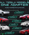 Image showcasing all Tesla models with Gotta Love J1772 To Tesla Adapter Rock Solid Level 2 Portable Power Connector details.
