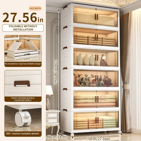 Extra Large Lockable Stackable Storage Bins With Lids On Wheels Six Tier Foldable Plastic Organizer for home office
