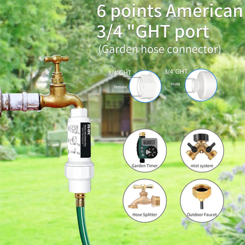 Inline Sediment And Anti Scale Water Filter For Hose Three Quarter Inch GHT Thread Reusable And High Flow connected to garden faucet
