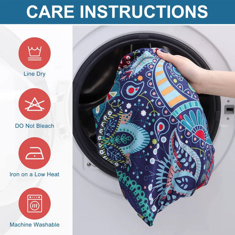 Care instructions for Cozy Ultra Stretch Sofa Cushion Covers For Indoor Outdoor Use, No Slip, Washable Slipcover shown in machine