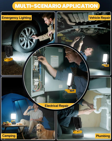 Beast Cordless LED Work Light With 112W 11200LM Output, used for emergency, vehicle, electrical, camping, and plumbing lighting.