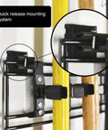 Quick release mounting system on Heavy Duty Garage Wall Organizer Rack With 48 Inch Steel Beam And Rock Solid 280 Lb Load Capacity.