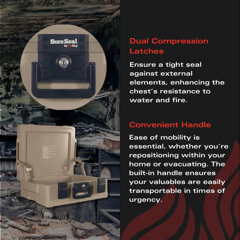 Portable Home Safe With Key Lock And Dual Latches, One Hour UL 350 Fire Rating Up To 1700 Degrees, 48 Hour Water Protection, Taupe Safe