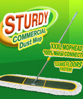 Heavy Duty Commercial Dust Mop For Hardwood Floors With Two Reusable Cotton Yarn Heads And Telescopic Stainless Steel Handle.