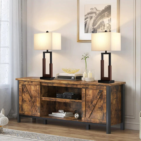 Farmhouse Style Table Lamps Set Of 2 Modern Black Wood Base Bedside Lamps With USB And Type-C Ports 3-Way Dimmable Nightstand Lighting White Rectangular Shade Perfect For Living Room Or Bedroom Decor on wooden console