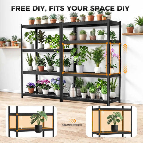 Heavy Duty 4 Tier Wire Storage Rack With 3200 Lbs Total Capacity 800 Lbs Per Shelf Beefy Steel Uprights 4mm Wire Shelves Matte Black Powder Coat 40 Inch Wide By 20 Inch Deep By 60 Inch High Ideal For Garage Or Storage, black plant shelf