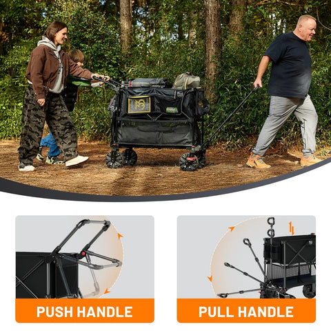 People using Push And Pull Double Decker Wagon With 400 Liter Capacity And 450 Pound Load Plus Dual Mode Adjustable Handle outdoors