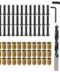 Woodworking Furniture Fastener Kit With 32 Wood Inserts And 32 1/4-20 Bolts Three Point Twist Drill And Two Wrenches
