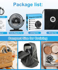 6 Inch Magnetic Cruise Fan With 12000mAh Rechargeable Battery Portable Power Bank LED Light 360 Degree Rotating Head Strong Magnetic Base Timer Function And Cruise Essentials For All Major Cruises package with fan, box, cord, manual, and bag.