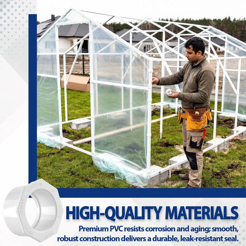 Person assembling greenhouse using 10 Pcs 2 Inch By 1 And A Half Inch PVC Reducer Bushing Pipe Fittings Spigot To Socket Sch 40